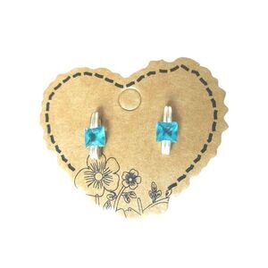 Anka Princess Cut Blue Aquamarine Stud Earrings Sterling Silver 925 Screw Back